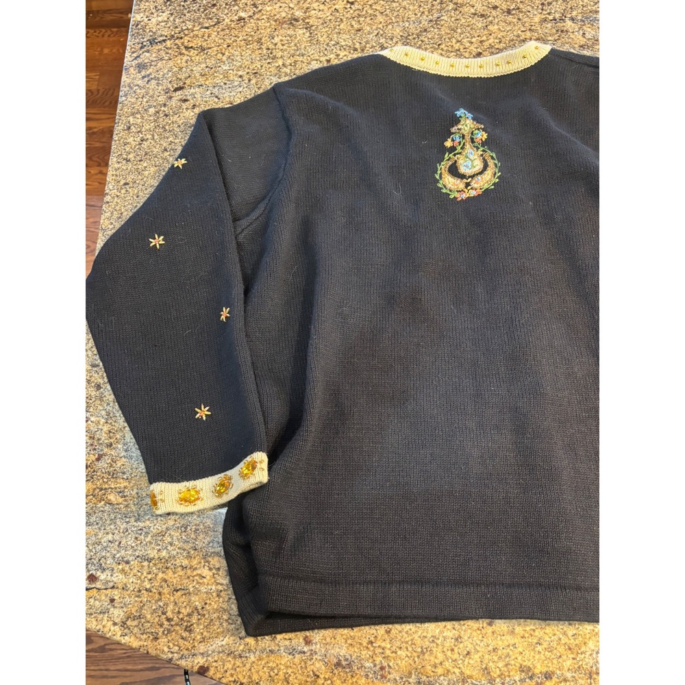Vtg Storybook Knits 1X Black Elephant Sequin Embellished Button Cardigan Sweater - Picture 11 of 13